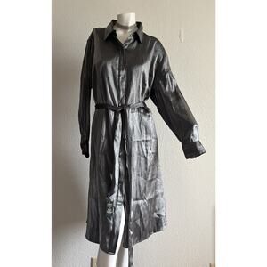 NWT Lauren Ralph Lauren 16W Metallic Gunmetal Pewter Shirt Dress L/S Belted Plus
